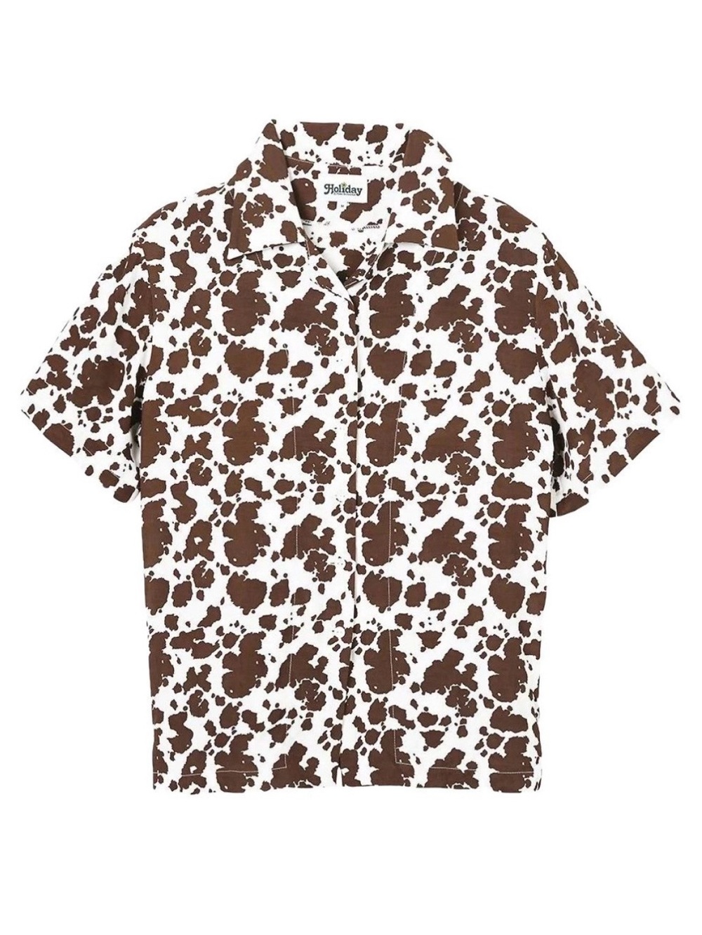 Holiday Brown & White Cow-Print Short Sleeve Shirt